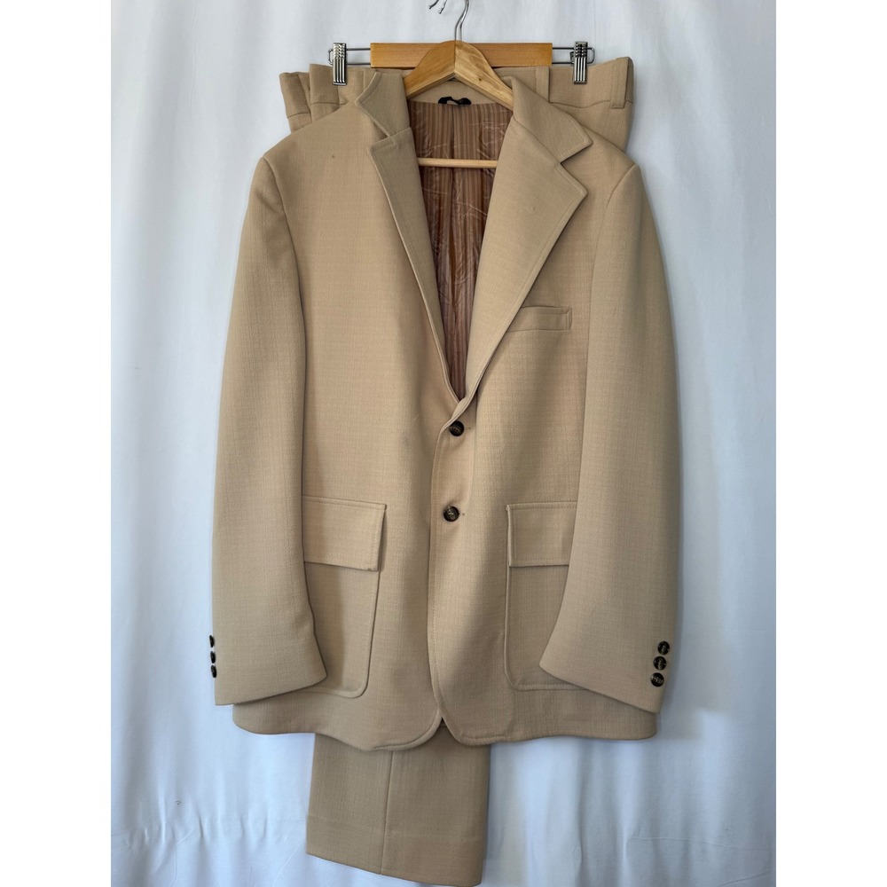 Haband of Paterson Vintage Mens Tan Beige 2 Piece Suit Blazer Trousers 42R 35x29